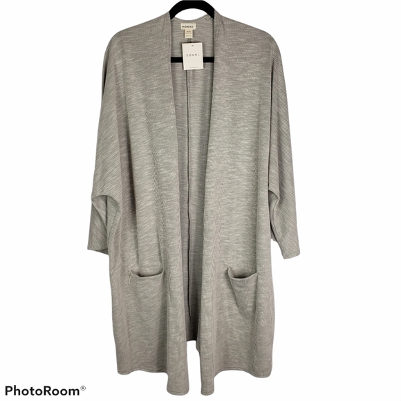 Donni Ribbed Gray Ribbed Cardi OS Plus - Picture 1 of 6
